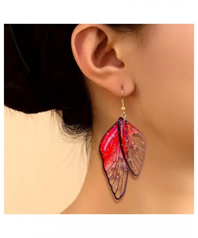 Butterfly Wing Drop Earrings for Women Girls Crystal Fairy Wing Earrings Multicolored Butterfly Wing Hook Earrings Party Wedd...