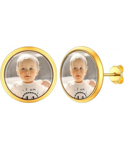 Custom Photo Earrings for Women 18K Gold Plated Stainless Steel Personalized Drop Dangle/Stud Earrings 03.Gold-Round Stud $11...