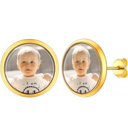 Custom Photo Earrings for Women 18K Gold Plated Stainless Steel Personalized Drop Dangle/Stud Earrings 03.Gold-Round Stud $11...