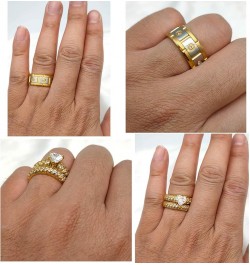 2 Rings Couple Rings Bridal Sets Yellow Gold Plated Heart Cz Womens Wedding Ring Sets Titanium Steel Man Wedding Bands Gold w...