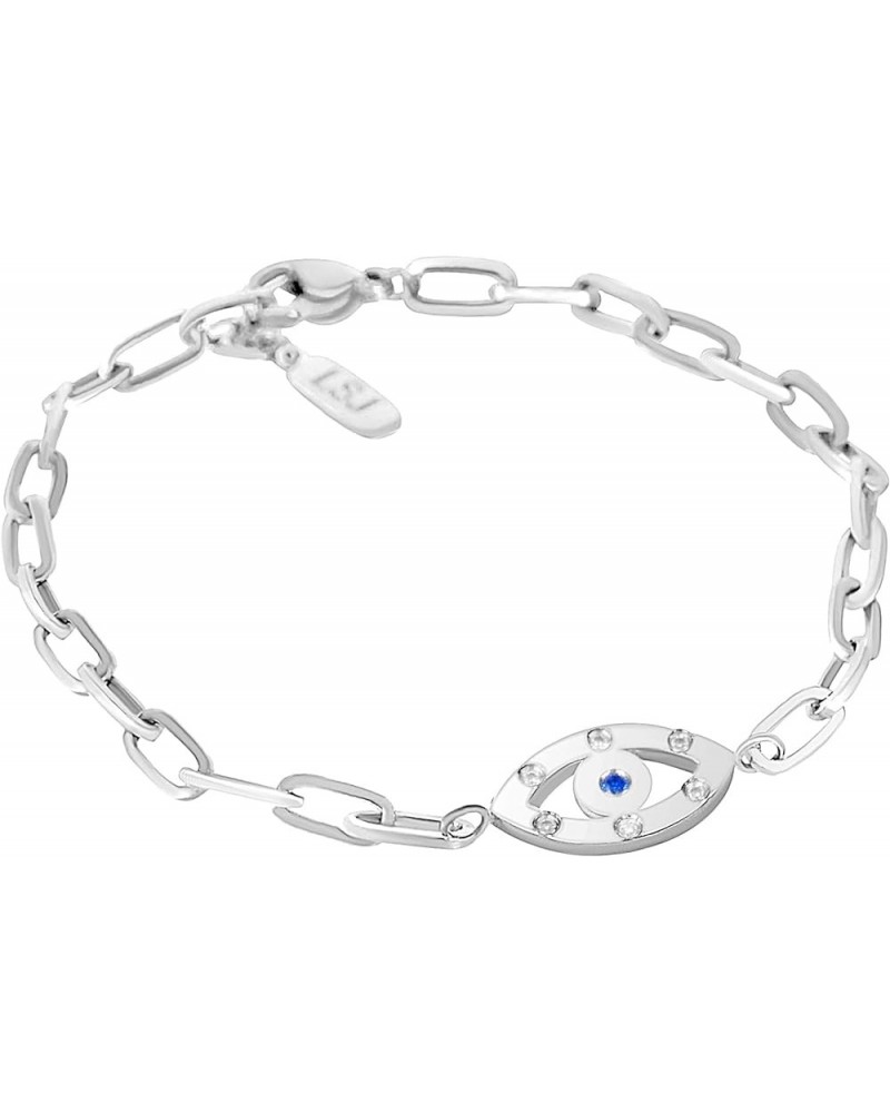 Evil Eye Chain Bracelets for Women 18k Gold plated or Silver Plated, Lucky, CZ, Jewelry Gift for Her Delicate Evil Eye - Silv...