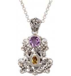 Handmade .925 Sterling Silver Amethyst Citrine Pendant Necklace Frog from Bali Purple Yellow Indonesia Animal Themed Birthsto...