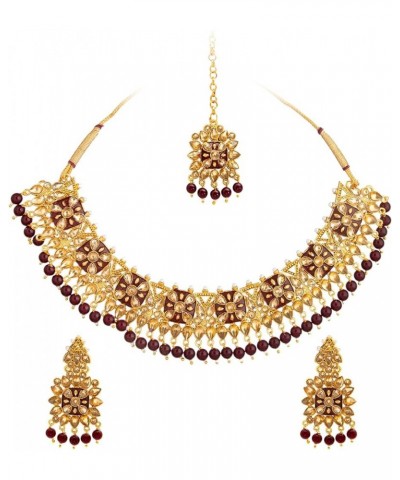 Traditional Indian Gold Plated Kundan, Pearl, CZ, Mirror Design Bridal Necklace Combo Jewellery Set with Maang Tikka and Earr...