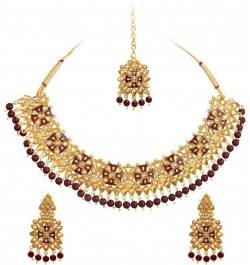 Traditional Indian Gold Plated Kundan, Pearl, CZ, Mirror Design Bridal Necklace Combo Jewellery Set with Maang Tikka and Earr...