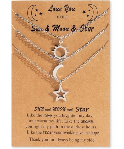 Friendship Necklaces for 3 Girls Cute BFF Necklace for Women Best Friend Necklace Dainty Sun Moon Star Necklaces Long Distanc...