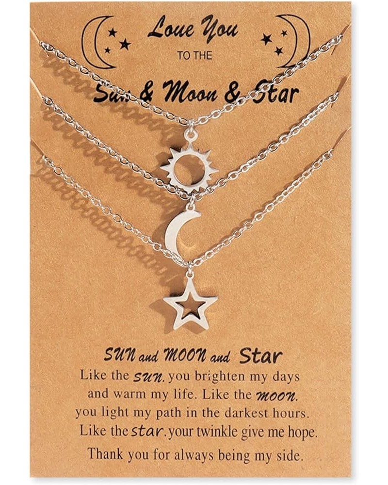 Friendship Necklaces for 3 Girls Cute BFF Necklace for Women Best Friend Necklace Dainty Sun Moon Star Necklaces Long Distanc...