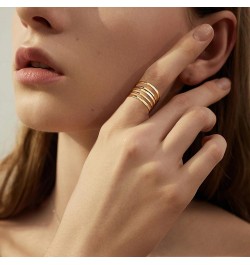 Gold Cuff Bangle Bracelets for Women, 14K Gold Plated Chunky Thin Thread Wire Open Cuff Wide Bracelet and Open Golden Ring Se...