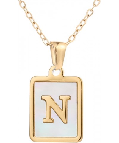 Opal 26 Letters Necklace Square Letter Necklace Gold Color with Shells Titanium Steel English Pendant Necklace Star Necklaces...