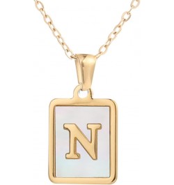 Opal 26 Letters Necklace Square Letter Necklace Gold Color with Shells Titanium Steel English Pendant Necklace Star Necklaces...