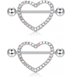 2PCS Sterling Silver Heart Nipple Rings 14G Silver CZ Nipple Rings Barbells Nipple Piercing Jewelry for Women Silver-Heart 3 ...