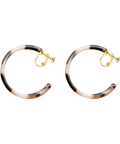 Geometric Floral Mottled Tortoise Shell Clip on Hoop Earring for Women Girls circular $8.99 Earrings