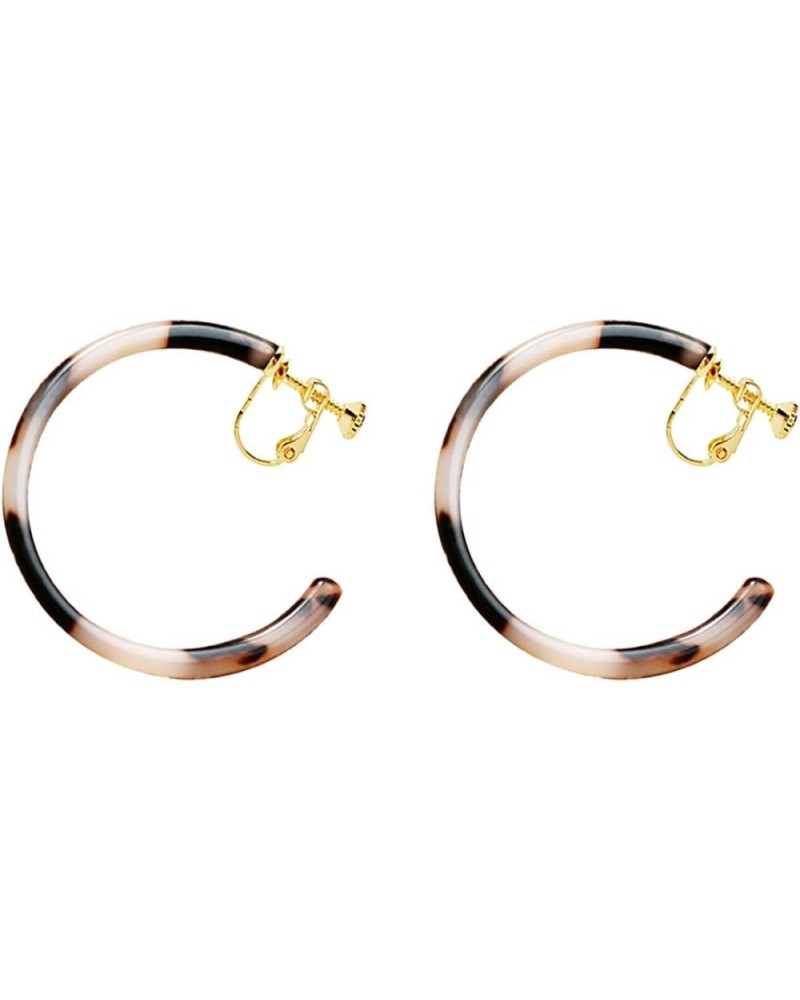 Geometric Floral Mottled Tortoise Shell Clip on Hoop Earring for Women Girls circular $8.99 Earrings