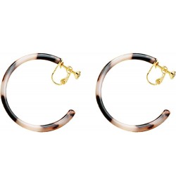 Geometric Floral Mottled Tortoise Shell Clip on Hoop Earring for Women Girls circular $8.99 Earrings