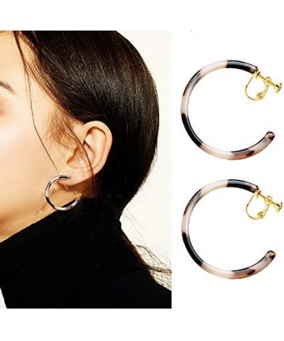 Geometric Floral Mottled Tortoise Shell Clip on Hoop Earring for Women Girls circular $8.99 Earrings