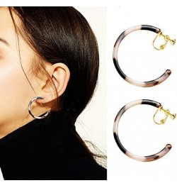 Geometric Floral Mottled Tortoise Shell Clip on Hoop Earring for Women Girls circular $8.99 Earrings