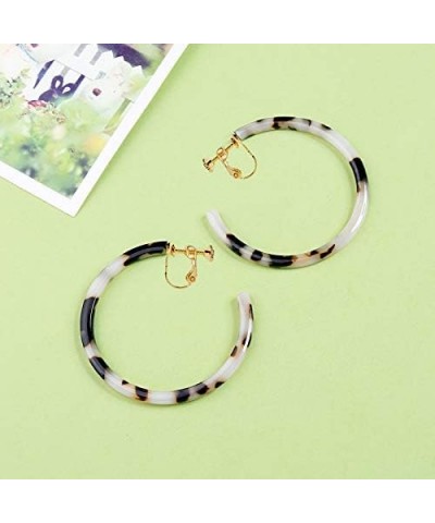 Geometric Floral Mottled Tortoise Shell Clip on Hoop Earring for Women Girls circular $8.99 Earrings