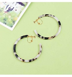 Geometric Floral Mottled Tortoise Shell Clip on Hoop Earring for Women Girls circular $8.99 Earrings