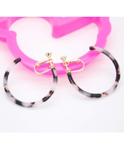 Geometric Floral Mottled Tortoise Shell Clip on Hoop Earring for Women Girls circular $8.99 Earrings