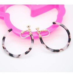 Geometric Floral Mottled Tortoise Shell Clip on Hoop Earring for Women Girls circular $8.99 Earrings