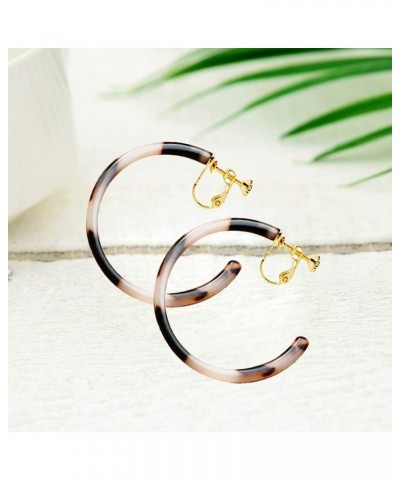 Geometric Floral Mottled Tortoise Shell Clip on Hoop Earring for Women Girls circular $8.99 Earrings