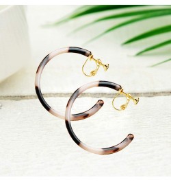 Geometric Floral Mottled Tortoise Shell Clip on Hoop Earring for Women Girls circular $8.99 Earrings