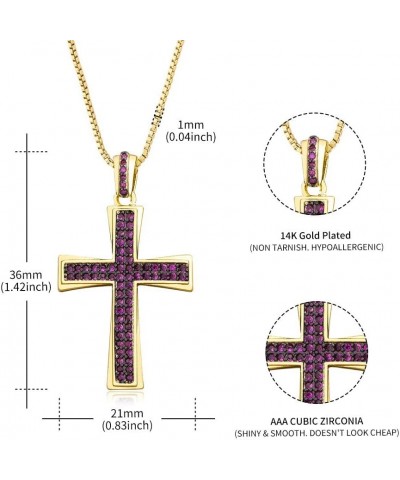 14K Gold Plated Cross Inlay Pendant Necklace for Women | Cross Pendant | Fashion Jewelry Gifts Purple gold-plated-copper $10....