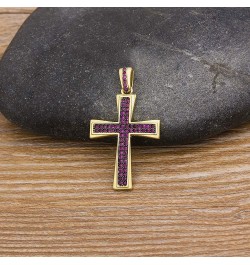 14K Gold Plated Cross Inlay Pendant Necklace for Women | Cross Pendant | Fashion Jewelry Gifts Purple gold-plated-copper $10....