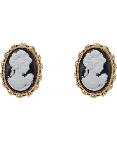 Elegant black and white oval cameo earrings in a gold frame setting Victorian earrings, romantic earrings, vintage style came...