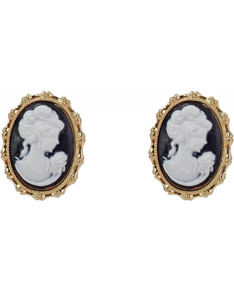 Elegant black and white oval cameo earrings in a gold frame setting Victorian earrings, romantic earrings, vintage style came...