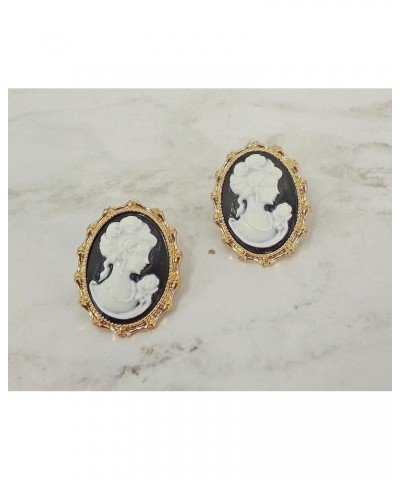 Elegant black and white oval cameo earrings in a gold frame setting Victorian earrings, romantic earrings, vintage style came...