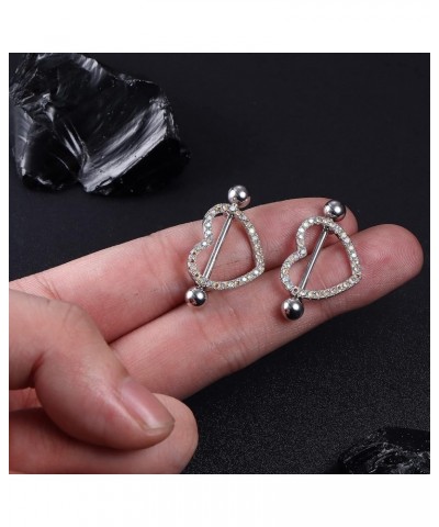 2PCS Sterling Silver Heart Nipple Rings 14G Silver CZ Nipple Rings Barbells Nipple Piercing Jewelry for Women Silver-Heart 3 ...