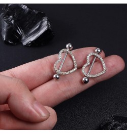 2PCS Sterling Silver Heart Nipple Rings 14G Silver CZ Nipple Rings Barbells Nipple Piercing Jewelry for Women Silver-Heart 3 ...