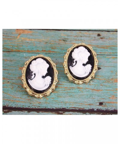 Elegant black and white oval cameo earrings in a gold frame setting Victorian earrings, romantic earrings, vintage style came...