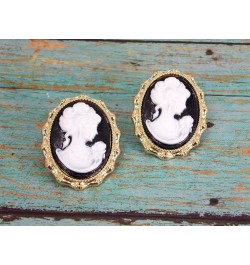 Elegant black and white oval cameo earrings in a gold frame setting Victorian earrings, romantic earrings, vintage style came...