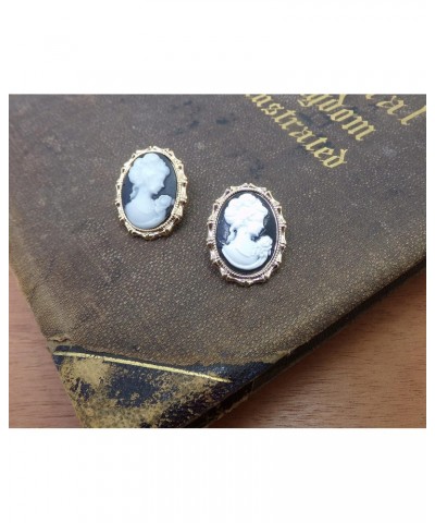 Elegant black and white oval cameo earrings in a gold frame setting Victorian earrings, romantic earrings, vintage style came...