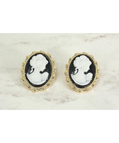 Elegant black and white oval cameo earrings in a gold frame setting Victorian earrings, romantic earrings, vintage style came...