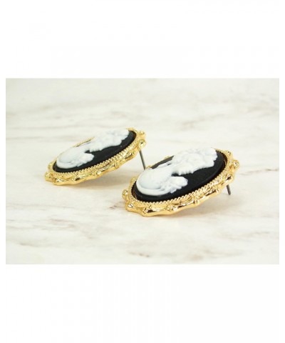 Elegant black and white oval cameo earrings in a gold frame setting Victorian earrings, romantic earrings, vintage style came...