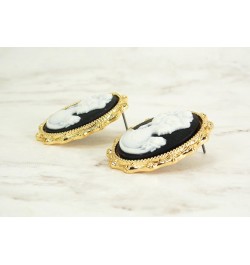 Elegant black and white oval cameo earrings in a gold frame setting Victorian earrings, romantic earrings, vintage style came...