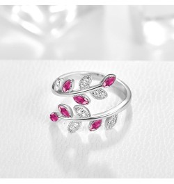 925 Sterling Silver Dainty Leaf Rings Rainbow Adjustable Open Ring for Women Cubic Zirconia Tree Jewelry Gifts for Women A05-...