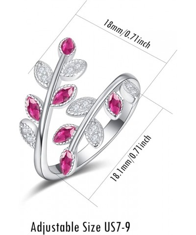 925 Sterling Silver Dainty Leaf Rings Rainbow Adjustable Open Ring for Women Cubic Zirconia Tree Jewelry Gifts for Women A05-...