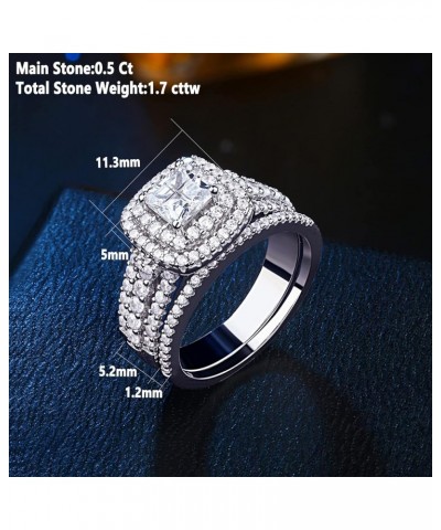 AAAAA Cz Wedding Rings for Women Engagement Ring Sets Sterling Silver 1.7Ct Princess Cross Size 4-13 White $21.60 Sets