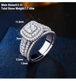 AAAAA Cz Wedding Rings for Women Engagement Ring Sets Sterling Silver 1.7Ct Princess Cross Size 4-13 White $21.60 Sets