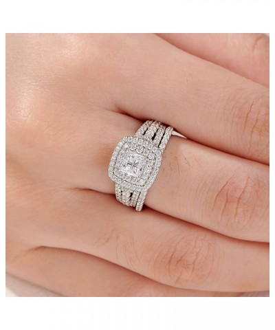 AAAAA Cz Wedding Rings for Women Engagement Ring Sets Sterling Silver 1.7Ct Princess Cross Size 4-13 White $21.60 Sets