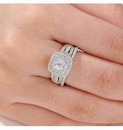 AAAAA Cz Wedding Rings for Women Engagement Ring Sets Sterling Silver 1.7Ct Princess Cross Size 4-13 White $21.60 Sets