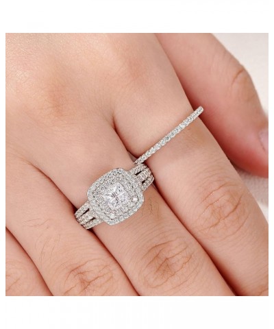 AAAAA Cz Wedding Rings for Women Engagement Ring Sets Sterling Silver 1.7Ct Princess Cross Size 4-13 White $21.60 Sets