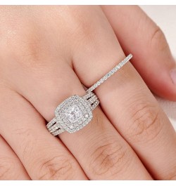 AAAAA Cz Wedding Rings for Women Engagement Ring Sets Sterling Silver 1.7Ct Princess Cross Size 4-13 White $21.60 Sets