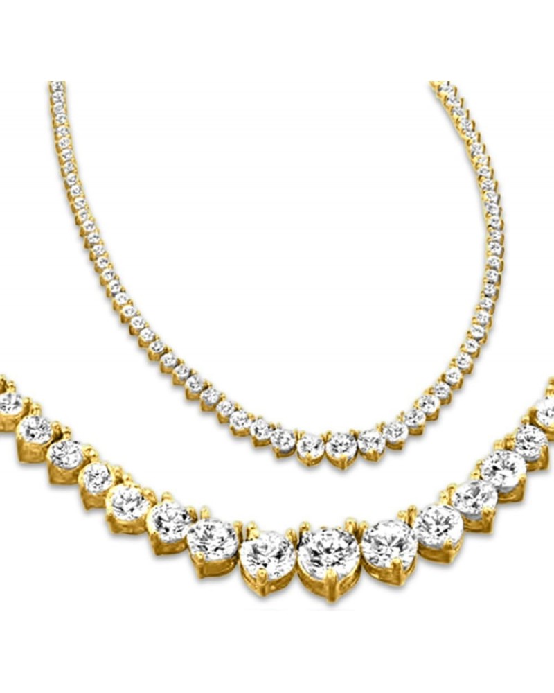 3-20 Carat Round 14K Yellow Gold 17 "Graduate Diamond Tennis Riviera Necklace (J-K Color, I1-I2 Clarity) Graduating Value Col...