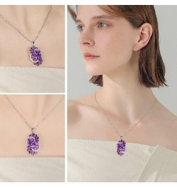 Gemstone Necklace for Women 925 Sterling Silver Square Natural Amethyst Peridot Chrome Diopside Crystal Cherry Green Tree Jew...