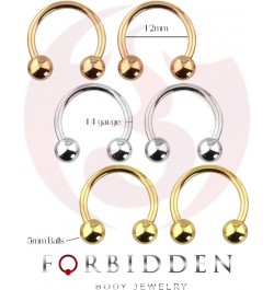 6pc Value Pack 14G-16G Surgical Steel Horseshoe/CBR Ring for Septum, Cartilage & More Horseshoe 14g (12mm) $11.79 Body Jewelry