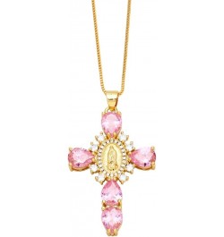 18K Gold Cross Necklace for Women, Virgin Mary Zirconia Micro Cross Pendant Pink $10.12 Necklaces